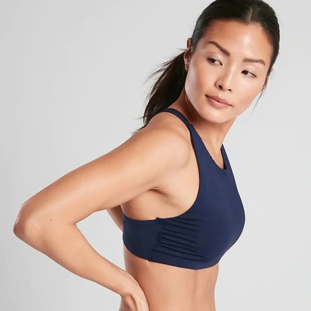 Athleta High Neck Bikini Top size M Blue